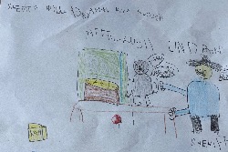 Kinderzeichnung zum Theaterstück Rocky. Rocky ist ein kleiner Waschbär.