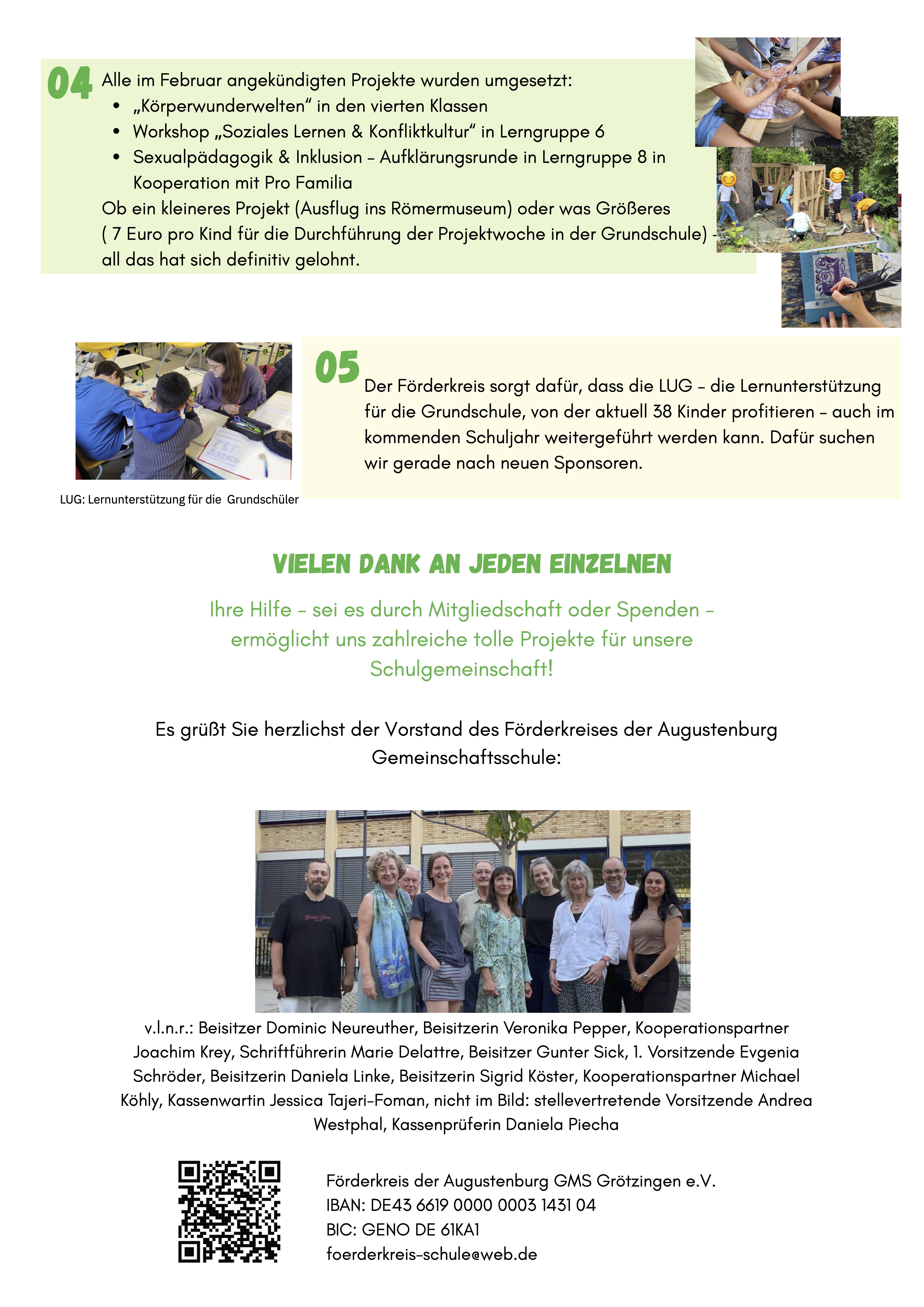 Zeigt den Newsletter des Fördervereins, der seine einzelnen Aktionen damit präsentiert und für Unterstützung wirbt.